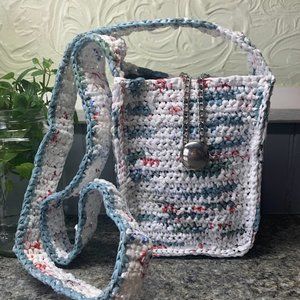 Crochet Plarn crossbody bag Handmade from recycled retail plastic bags